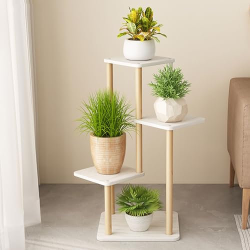 Hölzern Pflanzenständer Innen Außen Blumenregal Pflanzenregal Ecke Mehrstöckig Blumenständer Blumentreppe Pflanzentreppe für Mehrere Pflanzen,Veranda Garten Wohnzimmer (4 Tier)