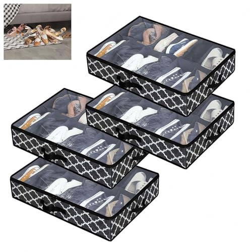 RYJYQYX Unterbett Aufbewahrungsbox Foldable für Schuhe Aufbewahrung, Unterbett Aufbewahrung mit transparenter Deckel, Verstauboxen Mit Deckel Unterbett-Organizer Für Kinder Und Erwachsene,A-4Pcs