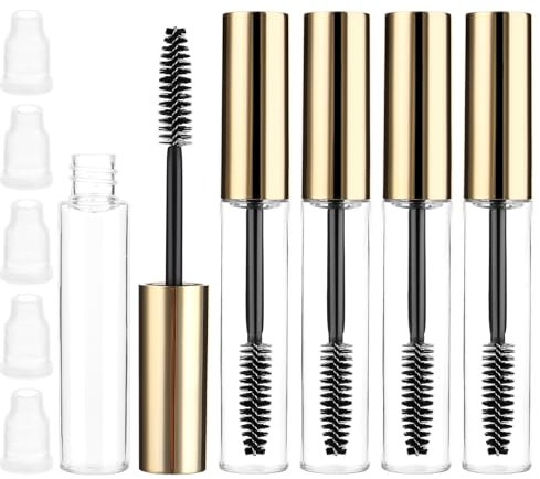 5 Stück Leere Mascara Flasche 10 ml Wimpernbürste mit Behälter Nachfüllbare Mascara Tube mit Transparente Trichtern Geeignet für die Rizinusöl Wimperntusche Füllung(gold)