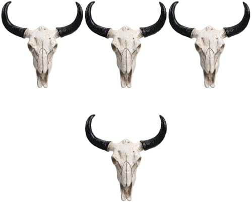 ULDIGI 4pcs Realistic 3d Cow Skull Wall Skull Wall Hanging Handcrafted Resin Decor Farmhouse Style Present