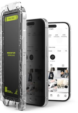 Ringke Easy Slide Privacy Glass [2 Stück] Kompatibel mit iPhone 16 Pro Panzerglas Sichtschutz mit Installationstool, Anti-Spy 9H Härte Vollschutz HD-Qualität Gehärtetes Glas Schutzfolie Folie