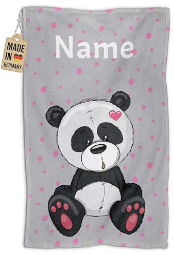 Print Royal PR Kinder-Handtuch mit Name personalisiert - Panda - Geschenk für Jungen und Mädchen, Tier Geschenke, Kindertag, Handtuch Personalisieren | Fotohandtuch 50 x 30 cm