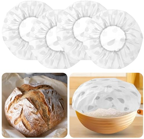 Abdeckhauben für Lebensmittel 4 Stück GäRfolie Abdeckhauben FüR Bread Cover Schüsselabdeckungen,Wiederverwendbares Brotbackzubehör Abdeckhauben für Schüsseln zum Gären von Brot Sauerteighüllen.