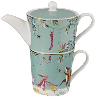 Portmeirion Sara Miller London Woodland Tales Tea for One, Merry Band, Green, 18x17x10