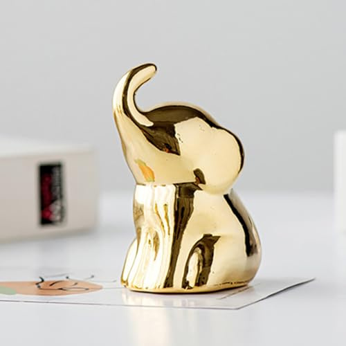 A ANTCAM Estatua de elefante dorado para decoración del hogar, figuras de animales pequeños de estilo moderno, adornos de elefante dorado serámico, escultura para sala de estar, oficina, estantería de