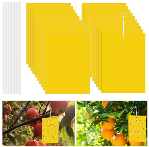 Flintronic 20 Pack Yellow Sticky Fly Traps,Fruit Fly Traps,Fly Paper Stickers,Double-Sided Yellow Sticky Traps,Fruit Fly Killer for Insect against Fungus Gnats, Whiteflies, Aphids, Leafminers,etc