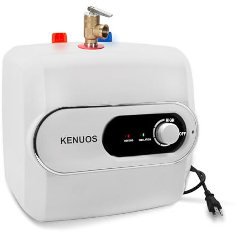 KENUOS 4 Gallon Water Heater Under Sink Instant Hot Water Heaters 1500W 110V 120V Mini Tank,Under Counter Water Heater with Safety Vavle 1/2 NPT for Kitchen,Bathroom,Camper,RV,White