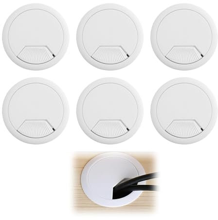 Pasacables de Escritorio 6 unidades, pasacables de 60 mm, de plástico ABS resistente, pasacables para escritorio para fácil gestión de cables y trabajo ordenado