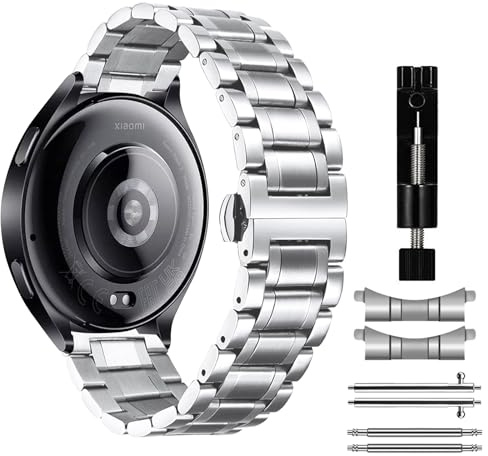 MiKoyi 22 mm Armband Kompatibel mit Xiaomi Watch 5 / S4 / Redmi Watch 5 Active / 5 Lite / S4 Sport / 2, Edelstahl Metall Uhrenarmband Band für Xiaomi Watch S3 / S1 Pro, Silber