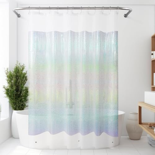 Mrs Awesome Holografischer Duschvorhang mit 3 Magneten für Badezimmer, wasserdicht, transparent, Kunststoff, schillernd, glitzernd, PEVA-Schutzfolie, 182,9 x 182,9 cm