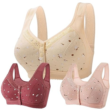 3 Pezzi Reggiseno Senza Ferretto Donna Aperto Davanti Taglie Forti Reggiseni Senza Cuciture con Bottoni Cotone Bralette Sportivi Leggero e Traspirante Top Abbigliamento per Palestra Corsa Yoga