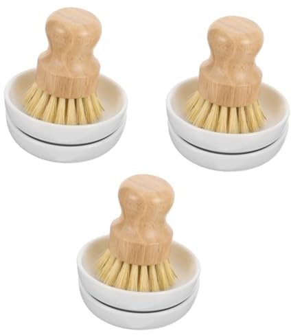IMIKEYA 3 Sets Wood Handle Scrubbing Brush for Cookware Cleaning Palm Dish Wash Brush Kitchen Cleaning for Dishes and Pots