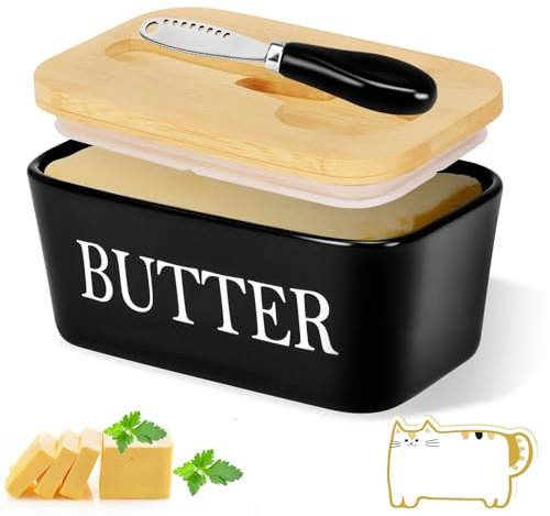 BBWELL Burriera in Ceramica 250g,Burriera con Coperchio,Scatola per Burro,Contenitore per Burro con coltello in Ceramica e Spugna per La Pulizia,Kitchen Portaburro da Frigo in Ceramicas