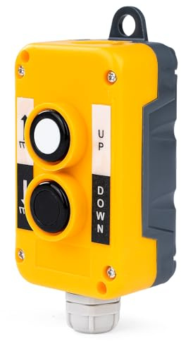 Jadeshay Crane Pendant Control Switch, Crane Hoist Control Pendant Switch Control Box COP Hoist Lift Control Push Button Switch Regulator with 2 Control Button for Up Down Station Hoist Lift