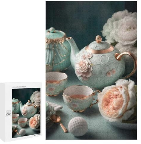 Puzzles for Adults 1000 Pieces - Teacup Elegant Carved Flowers Funny Puzzle Educational Games Home Decoration Wooden Jigsaw Puzzles