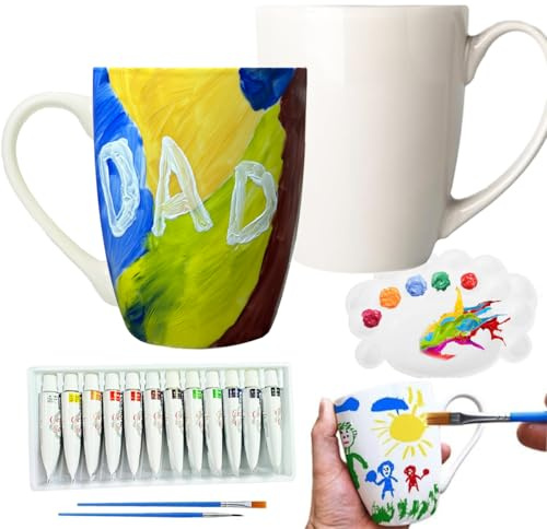 Keramik Tassen Bemalen Set, Painting Kreativ Malset Mit 2 weiße Tasse zum Bemalen, Farben, Pinsel, Malpalette und Bedienungsanleitung, Personalisiertes keramik DIY Set Erwachsene Bastelset Geschenk