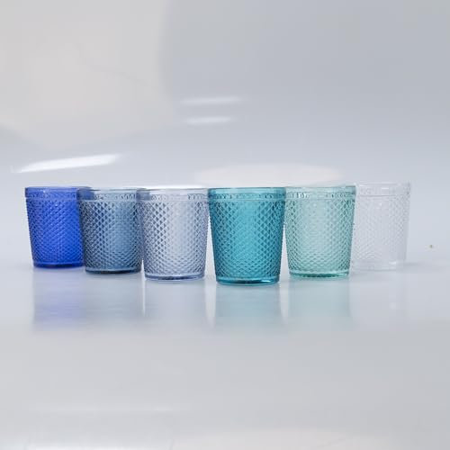 Villa d'Este Home Tivoli 1996 Set 6 bicchieri acqua 300 ml in vetro, superficie lavorata effetto diamond, Honey Ocean