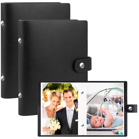 2 Packs Small Photo Album 7x5 52 Pocket Leather Cover Picture Book,Top Load Pocket 5x7 Photo Book Holds 13x18 cm Picture Baby Wedding Holiday Family Birthday Travel (Black)