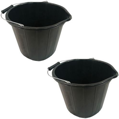 KAPCO 2 x 14L Heavy Duty Black Builders Buckets | Strong Metal Handle & Plastic Grip – Durable Plastic Bucket, Ideal for Mixing, DIY, Gardening, Car Washing, Animal Feeding & Water Storage (3 Gallons)