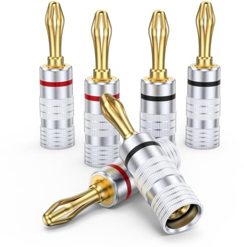 MOSWAG Bananenstecker Lautsprecher 6 Stück (3-Paare) 24K Vergoldete für Lautsprecherkabel, Bananenstecker Lautsprecher,AV-Receiver, Heimkino（Unterstützt nur lautsprecherkabel unter 4.5 mm）