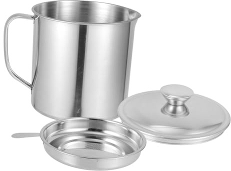GLEAVI Contenedor de Aceite de Cocina Filtro para Almacenar y Tamizar Aceite de Acero Inoxidable Capacidad 1.8l con Colador en Cocina