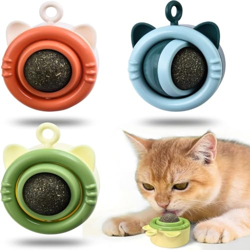jiejack Katzenminze Ball für Katzen Katzenminze Ball Wand Drehbare Catnip Balls Katzenspielzeug Katzen leckstein 3 Stück Wand Drehbare Catnip (Minz-Variante)