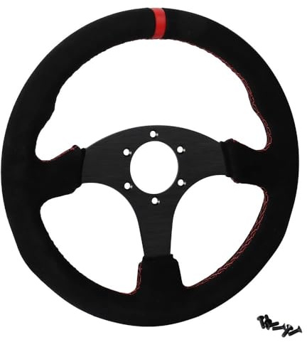 Lenkrad Auto,Sportlenkrad 330mm Flache Lenkrad Wildleder Aluminium Rahmen 13 Zoll Racing(A)