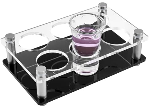 CREATCABIN Bandeja para Vasos de Chupito de Acrílico Transparente Color Negro con Orificio de 6 Pulgadas para Cerveza Vino Y Copas Ideal para Bar Fiestas Clubes Fiestas Familiares 16.5 x 10 x 5.2cm