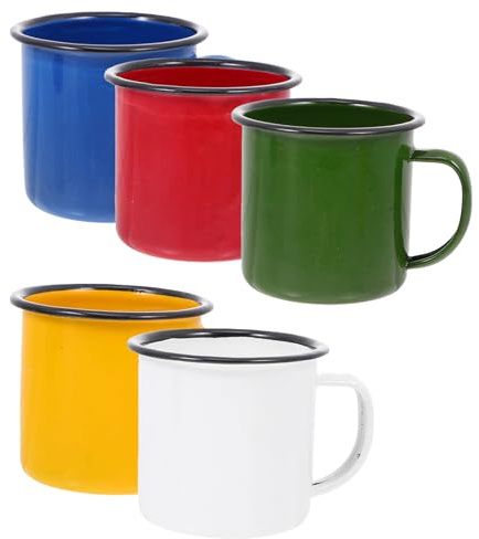 SWETRACE Set Mug 5 Pezzi in Smalto, Tazza Vintage Rotonda Manico | Bocca Ampia, Isolamento Termico e Pulizia Facile, Finitura Raffinata Texture Delicata Colore Casuale