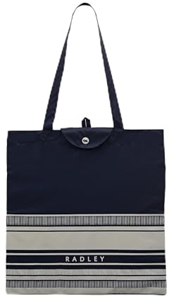 Radley London Womens Stripe Responsible Foldaway Shopper Tote Shoulder Bag in Black & Cream