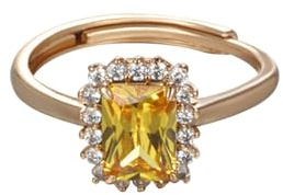 Stfery 9K/14K/18K Gold Rechteckiger Halo Cluster Ring für Damen, Luxus Citrin Hochzeitsring Echtgold Schmuck