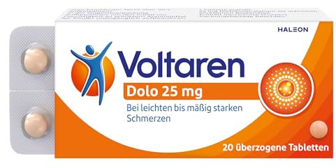 Voltaren Dolo 25mg Tabletten: Schmerztabletten bei Muskelschmerzen, Nackenschmerzen, Gelenkschmerzen, Schulterschmerzen und Rückenschmerzen mit Diclofenac, 20 St.