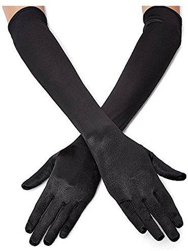 Lansian Long Black Opera Party Gloves for Women 1920s 20s Satin Gloves Elbow Length Bridal Evening Dress Costumes, 21''