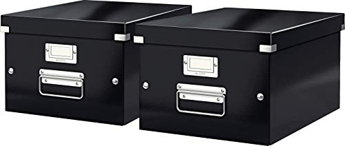 Leitz, Mittelgroße Aufbewahrungs- und Transportbox, Mit Deckel, Für A4, Click & Store (Schwarz, Mittel | 2er Pack)