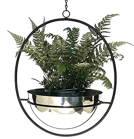 DanDiBo Blumenampel Innen Metall Wand Hängepflanzen 78 cm 96087 L mit Topf Silber Pflanzenhänger Blumenhänger Topfhänger Blumen Blumentopfhänger Hängetopf