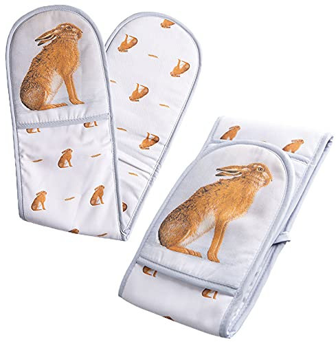 Robert E Fuller's Hare 100% Luxury Cotton Double Oven Glove, Cooking and Baking Gift, Gift for Hare Lovers (Double Oven Glove | Hare)