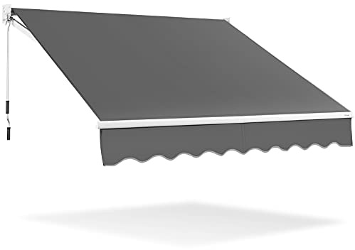 GOPLUS Gelenkarmmarkise, 295 x 250 cm Gelenkmarkise, Markise Balkon, Terrassenmarkise mit 5-60° einstellbare Winkel, UV-beständig & wasserabweisend, Sonnenschutz mit Handkurbel, Alu/Polyester, Grau