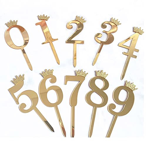 10 Stück 0-9 Tortendeko Geburtstag Acryl Zahlen Krone Cupcake Topper Crown Anzahl GeburtstagstorteTorten Cupcake für Mädchen Kinder Geburtstag Taufe Party Glitzer Deko (Gold)