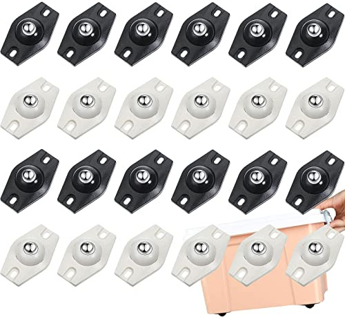 24 Stück Rollen 360 Grad Klein, Kugelrollen für, Kunststoff, zum Kleben | Kugelrollen für Möbel Selbstklebend, Möbelrollen Klein mit 2 Befestigungslöchern, Für Mülleimer, Kleinmöbel