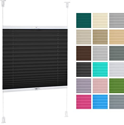 DECOOR Plissee ohne Bohren Thermorollo 135cm x 150cm Faltrollo Rollo für Fenster und Tür Nicht-invasive Fensterjalousien guter Sichtschutz und Sonnenschutz Verdunklungsrollo Überlappung 2 cm Schwarz