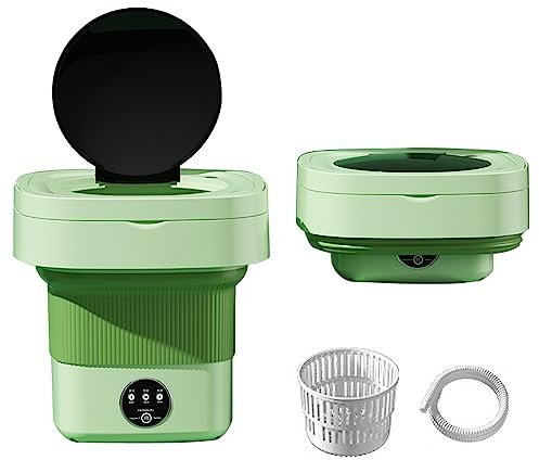 UVCMDUI Mini Lavatrice Portatile Pieghevole, 6.5L Lavatrice da Campeggio con Centrifuga, Lavatrice da Viaggio con Blue Light Washing per Piatto, Dormitorio, Campeggio,Verde