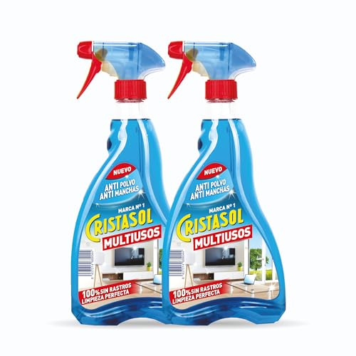 Cristasol, Limpiador Multiusos con Efecto Anti-Polvo y Repelente del Agua, Acción Anti Manchas, Limpia Rápida y Fácilmente Todo Tipo de Superficies sin Dejar Rastros, Pack de 2 x 750 ml