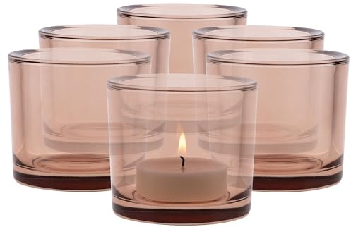 TREND FOR HOME Candle Holder Glass H: 8cm Ø 9cm Tealight Holder, Set of 6 Candlesticks, Beige, Tea Lights, Colorful Tealight Glasses, Candle Glasses for Casting Candles, 250ml, Luna