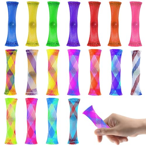 Yoirzit Marble Mesh Fidget leksaker 18 delar, stressavlastande leksak, förbättring av fokus, fidget leksaker marmor mesh tub för vuxna och barn med ADHD lägg till OCD autism, liten