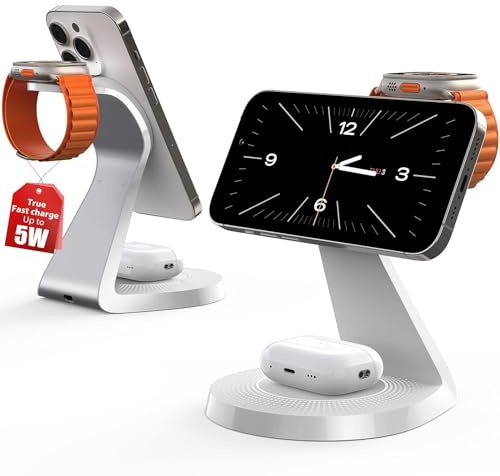 3 in 1 Charging Station for Apple Devices,Mag-Safe Charger Stand Fast Charging,Wireless Charger for iPhone 16/15/14/13/12 Series,& AirPods,& iWatch(USB-C Charger Included)