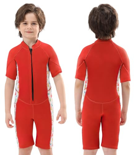 REALON Wetsuit Kids for Boys Girls Toddlers and Youth, 3mm Front Zipper Shorty Child Wet Suits, Thermal Neoprene Swimsuits for Jet Skiing Swimming Diving Surfing Cold Water Sprot