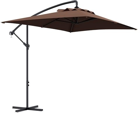 Outsunny 3x2m Cantilever Parasol with Cross Base, Banana Parasol with Crank Handle and 6 Ribs, Rectangular Hanging Patio Umbrella for Outdoor Pool, Garden, Balcony, Brown