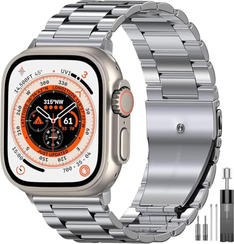 Rostfritt Stål Armband kompatibel med Apple Watch Ultra/Ultra 2 Armband 49mm 46mm 45mm 44mm 42mm 41mm 40mm 38mm, Herr Dam Rostfritt Stål Metal Armband för iWatch Ultra/Ultra 2,SE/10/9/8/7/6/5/4/3/2/1