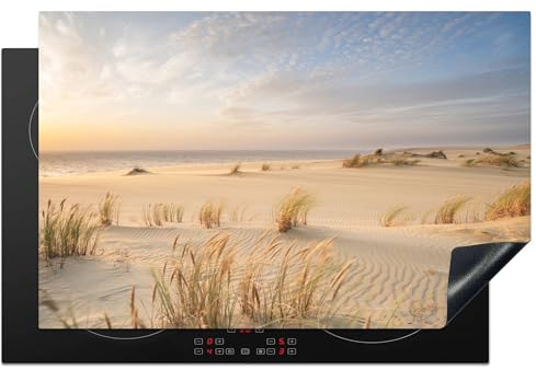 KitchenYeah© Herdabdeckplatte Einteilig Induktionsmatte Küche Abdeckung | 80x52 cm - Ceranfeld Herd Abdeckplatte Deko Vinyl Matte Aufrollbar Strand - Dünen - Sommer - Natur