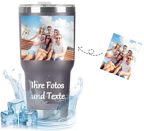 Kaffeebecher to Go Personalisiert, Thermobecher Personalisiert mit Foto Name Text, 30oz/890ml Edelstahl Thermobecher Kaffee mit Deckel, Doppelwandige Vakuumisolierung, Tassendruck